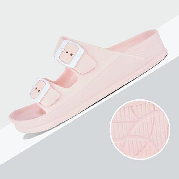 Women's Comfort Slides Double Buckle Adjustable Plastics Flat Sandals(#9) - Picture 7 of 7